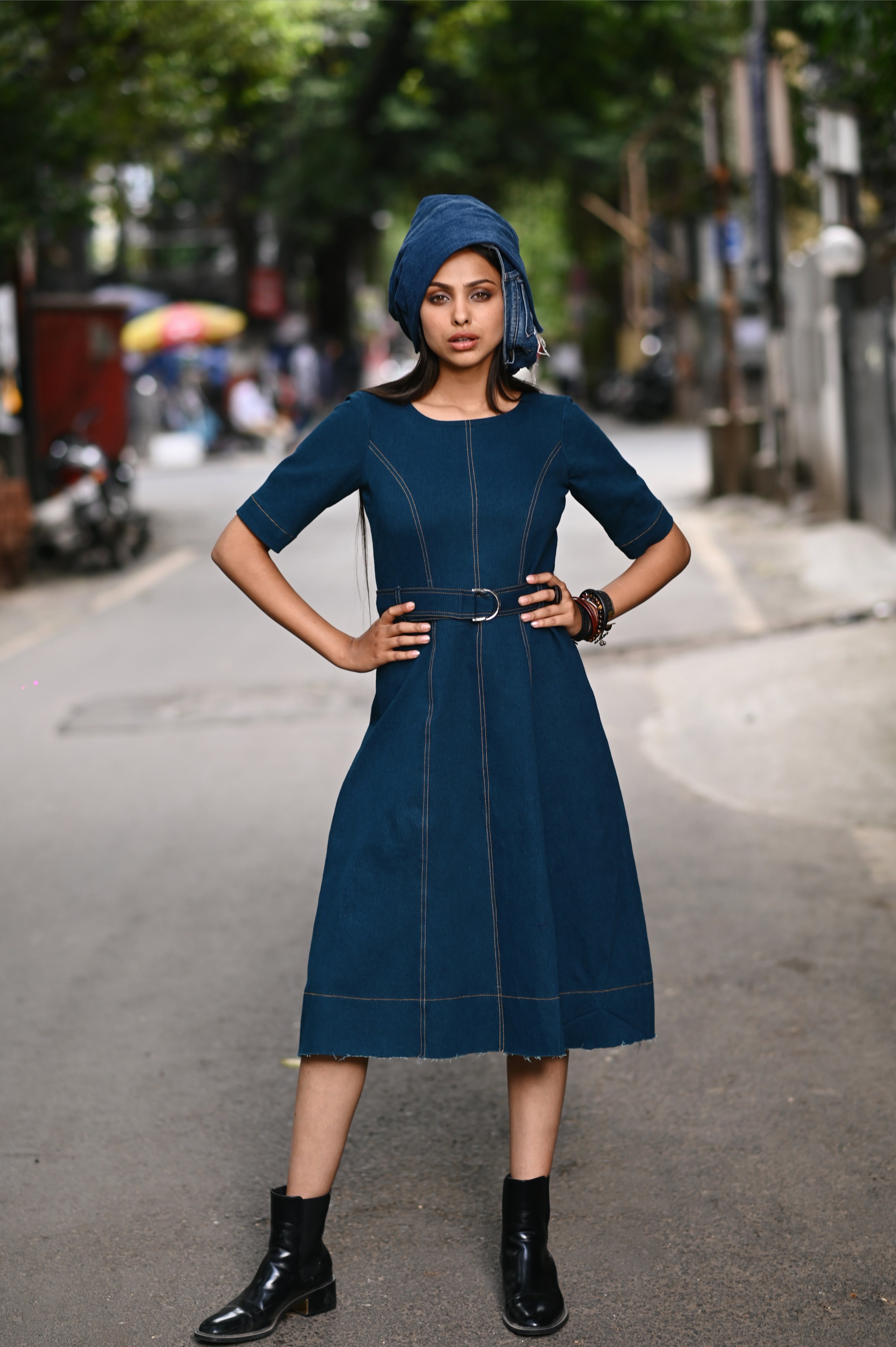 Denim princess cut flared dress Sayuri Design Studio Denim princess cut flared dress Sayuri Design Studio