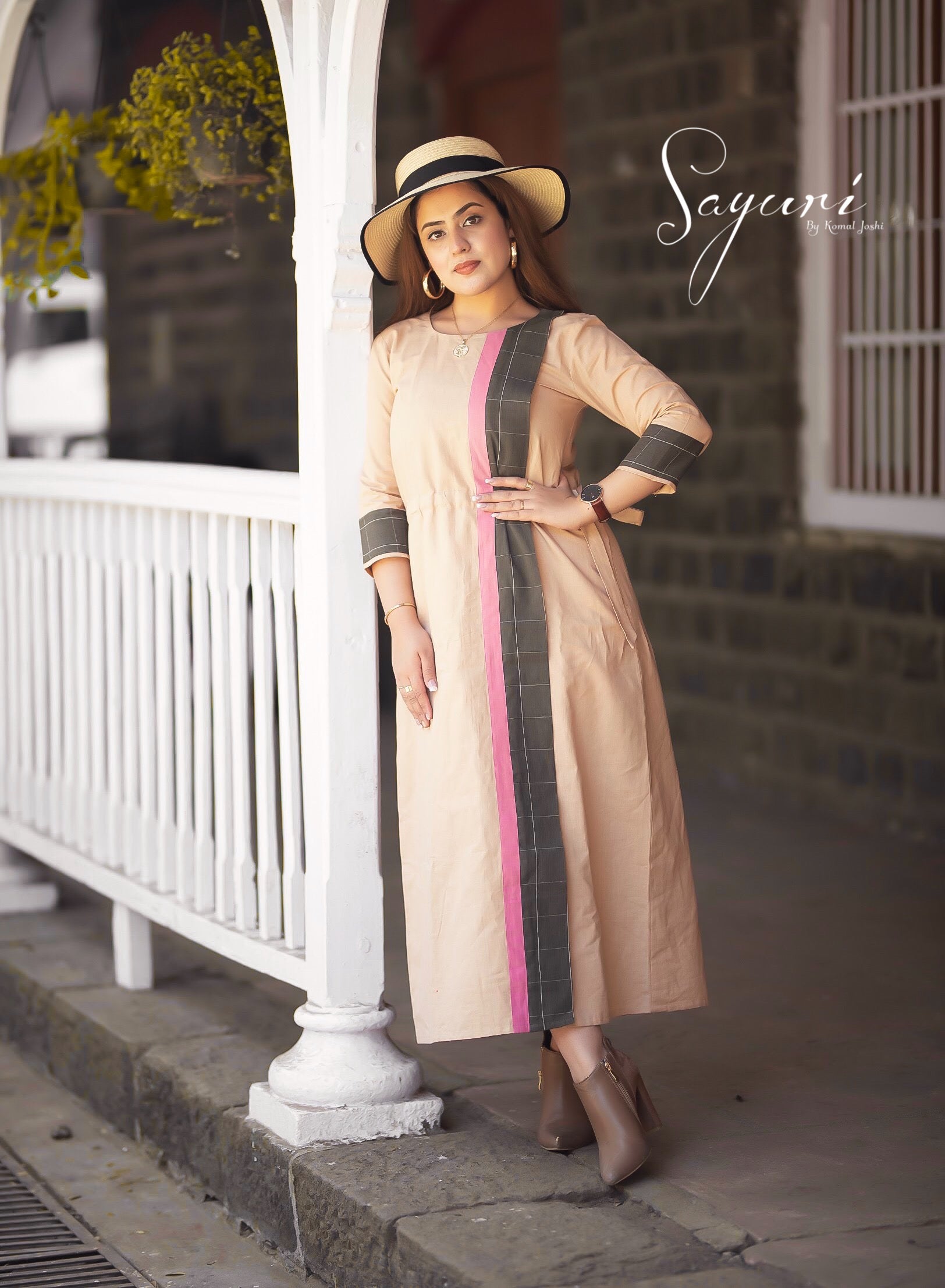 Beige Cotton Linen Dress By Sayuri.