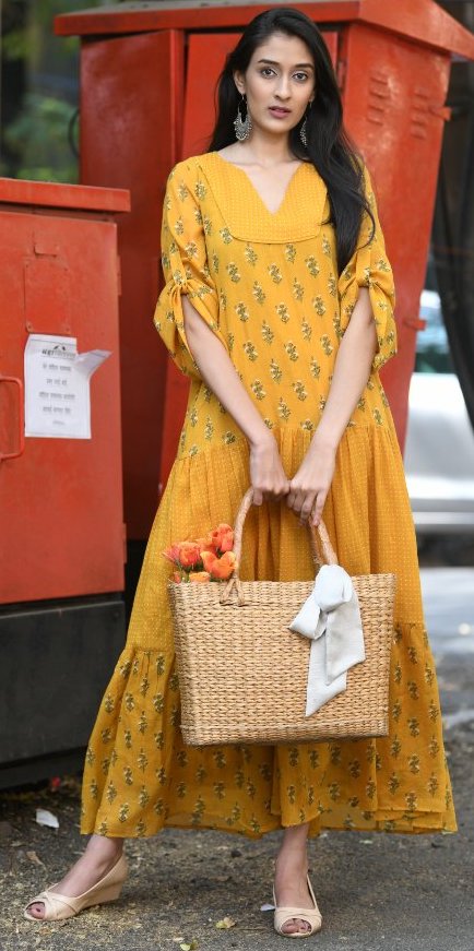 Yellow Tiered Dress by Sayuri.