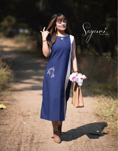 Blue Linen Long Dress by Sayuri.