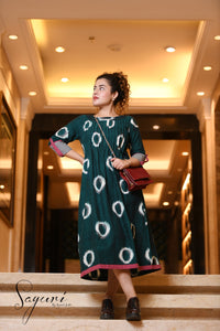 Ikat Green Cotton Dress by Sayuri.