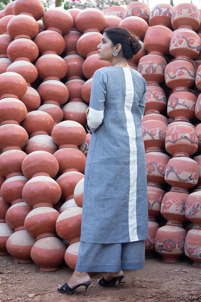 Grey Cotton Dress with pallazo by Sayuri.