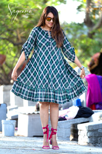 Bias Cotton Checkard Mini Dress By Sayuri.