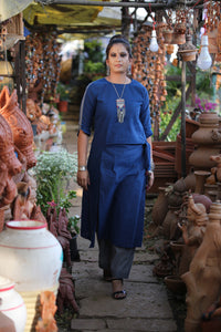 Overlap Blue cotton handloom kurta with pallazo by Sayuri.