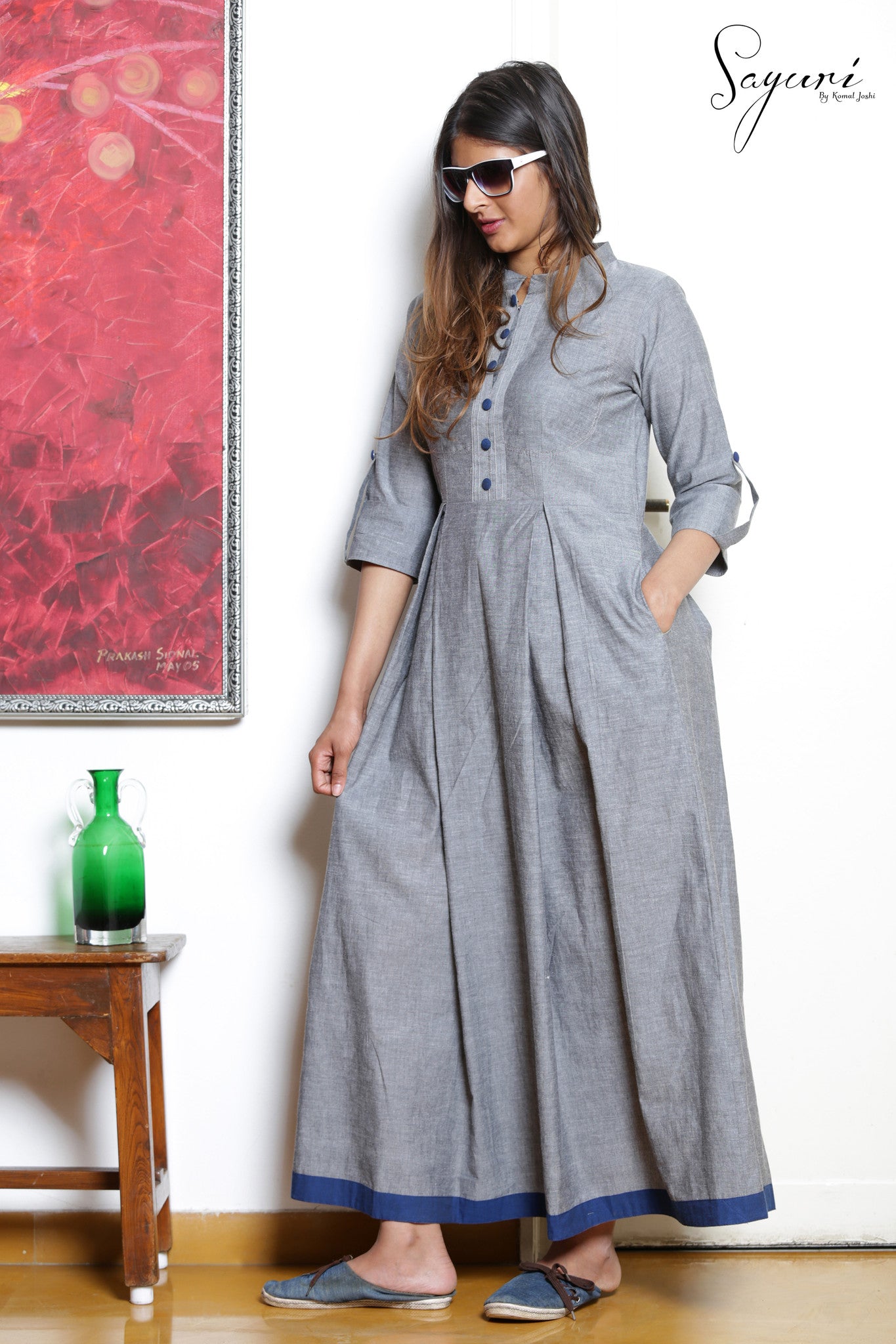 Grey Cotton  Long Dress By Sayuri