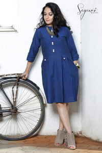 Short blue handloom dress