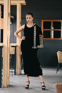 Solid Black Velvet Cowl Dress