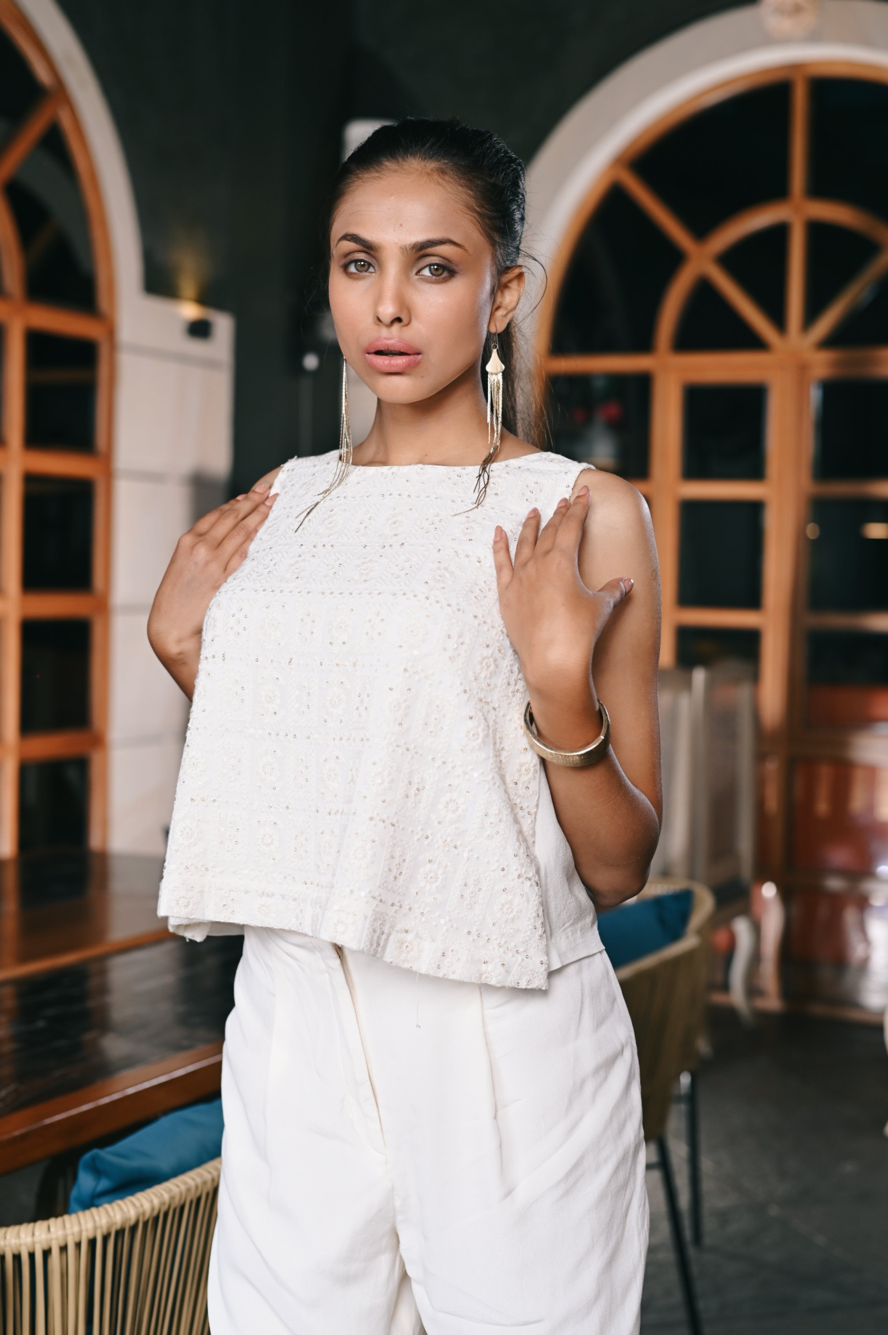 Lucknowi Crepe Sleeveless A-line Top
