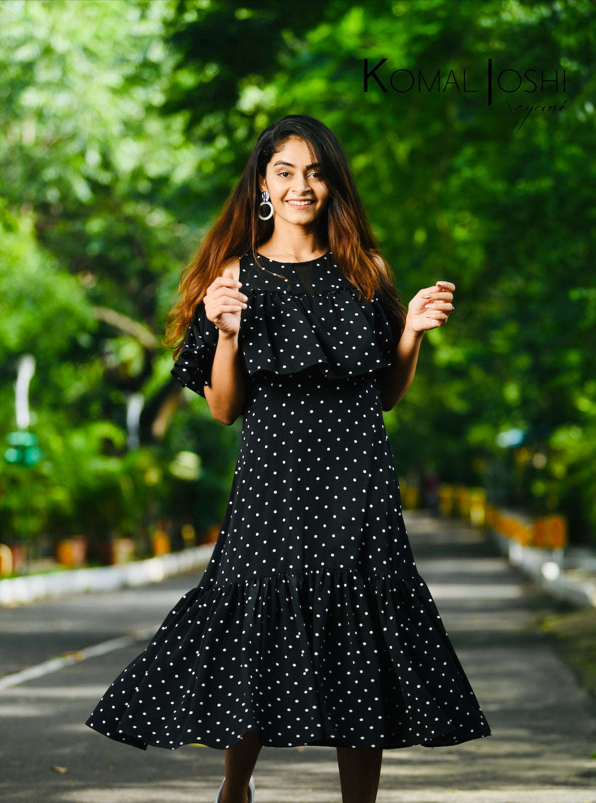 Black Polka Dot Georgette Dress By Sayuri. Sayuri Design Studio Black Polka Dot Georgette Dress By Sayuri. Sayuri Design Studio