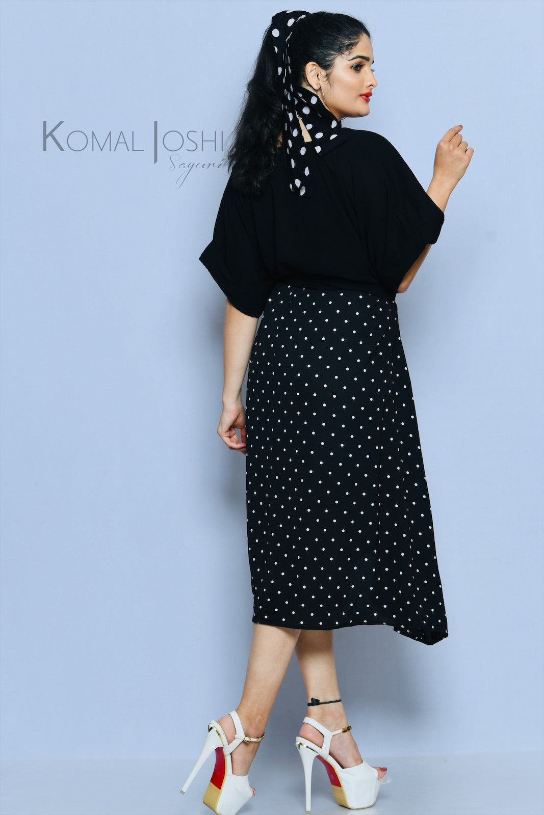 Black Georgette Polka Dot Maxi Dress By Sayuri.