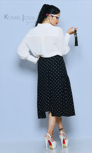 Black Georgette White Polka Dot Skirt By Sayuri.