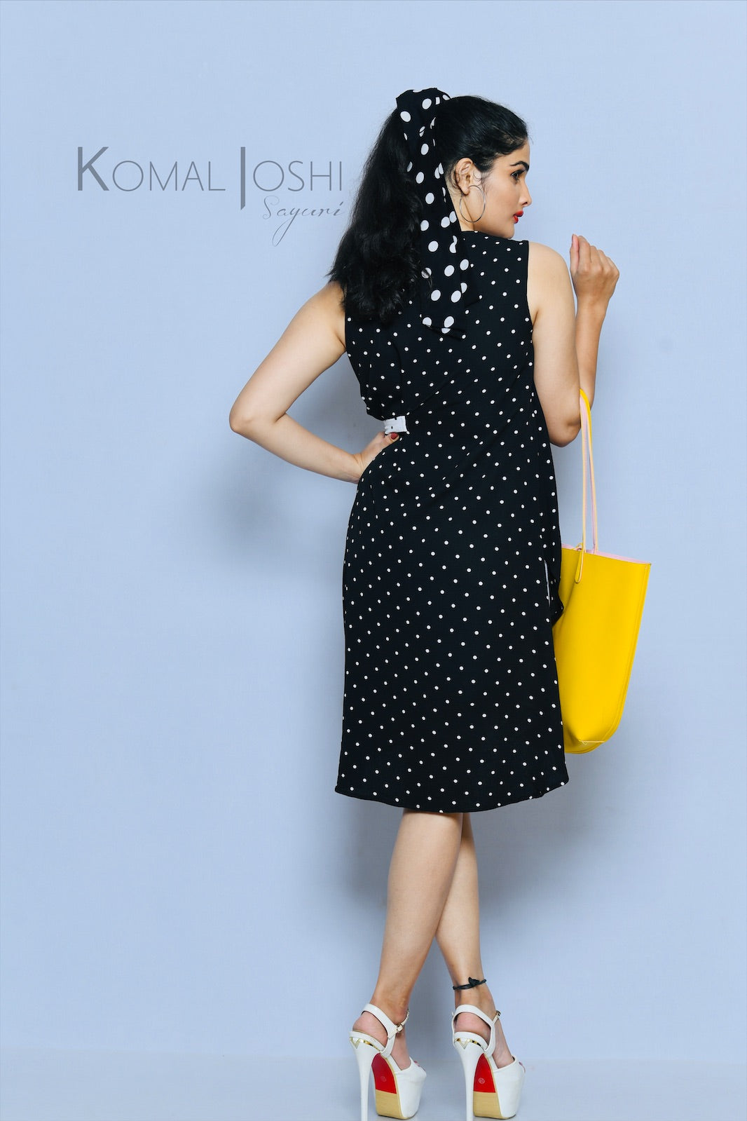 Black Georgette White Polka Dot Mini Dress By Sayuri.