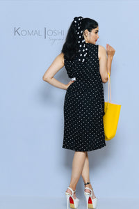 Black Georgette White Polka Dot Mini Dress By Sayuri.