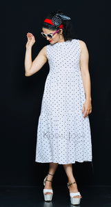 White Polka Dot Georgette Tiered Dress By Sayuri