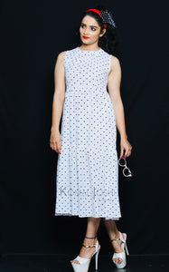 White Polka Dot Georgette Tiered Dress By Sayuri