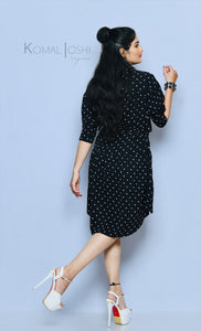Black Georgette Polka Dot Midi Dress By Sayuri.