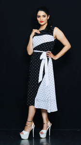 Black Georgette Polka Dot Midi Dress By Sayuri