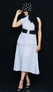 Polo Neck White Polka Dot Georgette Dress By Sayuri.